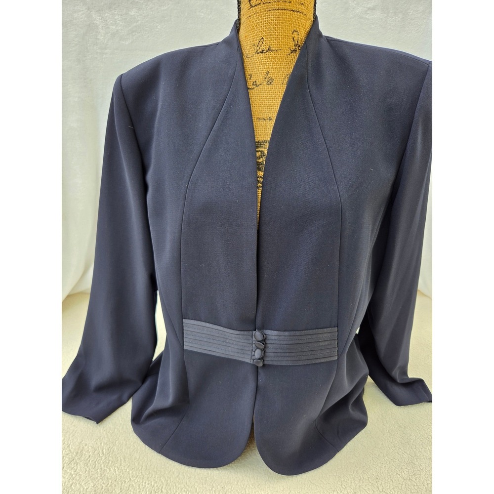 Positive Attitude‎ Blazer Women 16 Navy Blue Excellent Pleated Waist Open Front